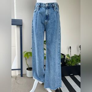 Zara Wide-Leg Pleated Women's Jeans in Medium Blue, US 6
